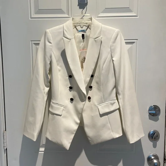 White House Black Market Ivory White Double Breasted Blazer Suit Jacket Size 0 - Picture 13 of 17